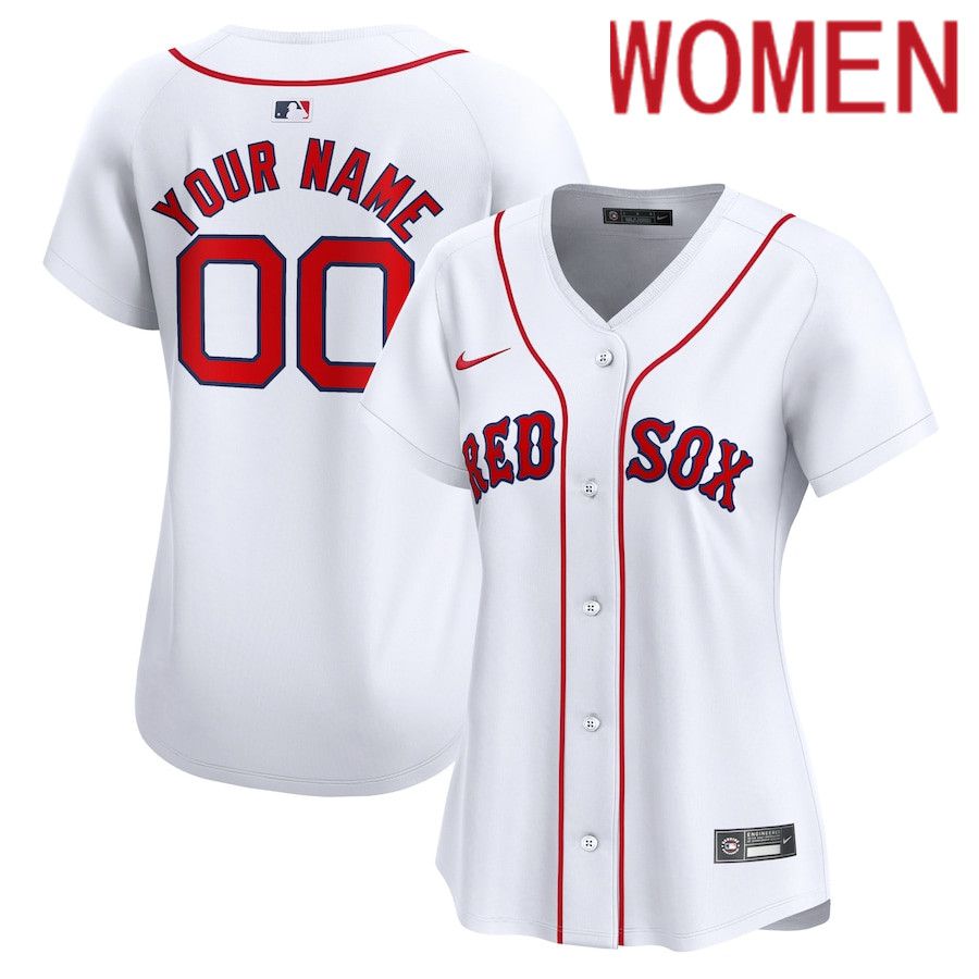 Women Boston Red Sox Nike White Home Limited Custom MLB Jersey->->Custom Jersey
